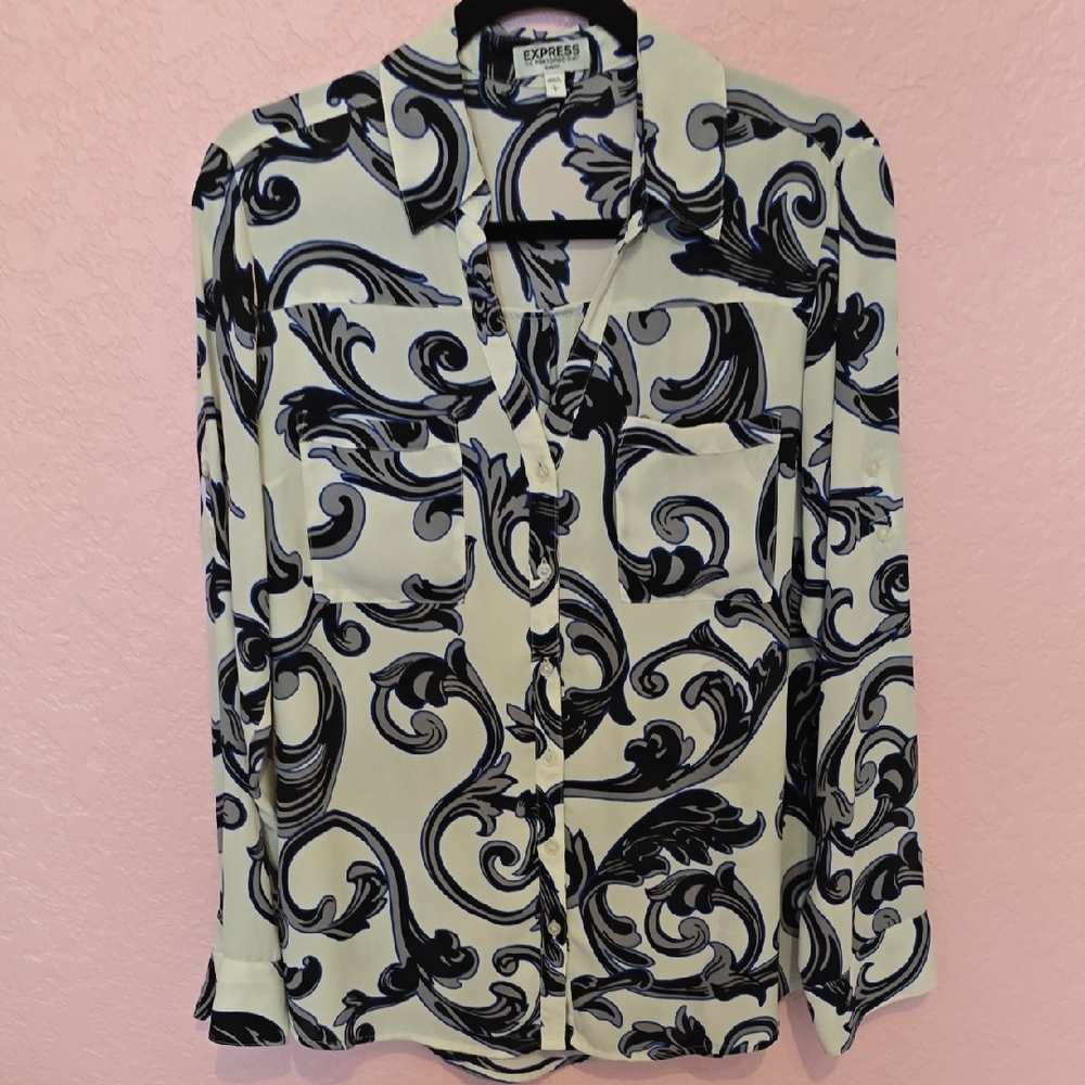 Express Cream and Black Swirl Blouse